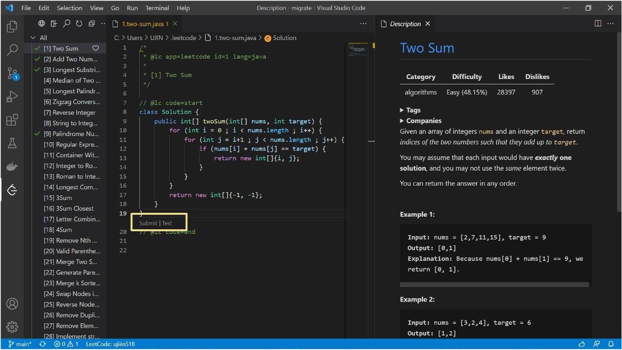 VSCode Leetcode 제출&테스트 버튼