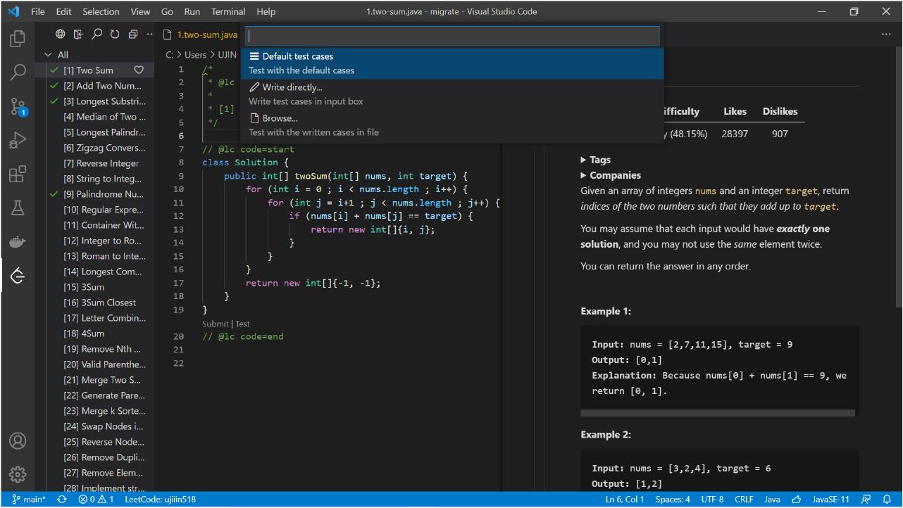 VSCode Leetcode 테스트